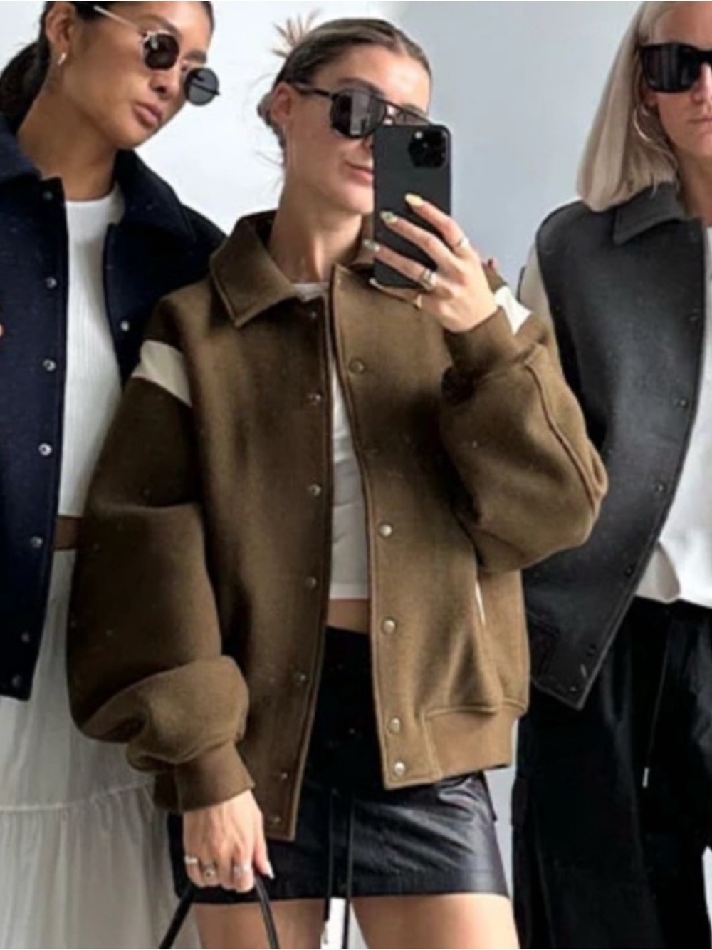 OAK + FORT Brown Wool-Blend Varsity Jacket with Cream Accents